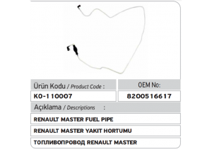 8200516617 Renault Master Yakıt Hortumu